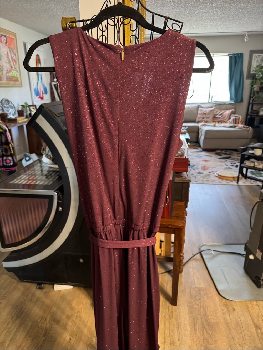 Michael Kors Sleeveless Burgundy Metallic Wrap-Effect Dress - Picture 6 of 7